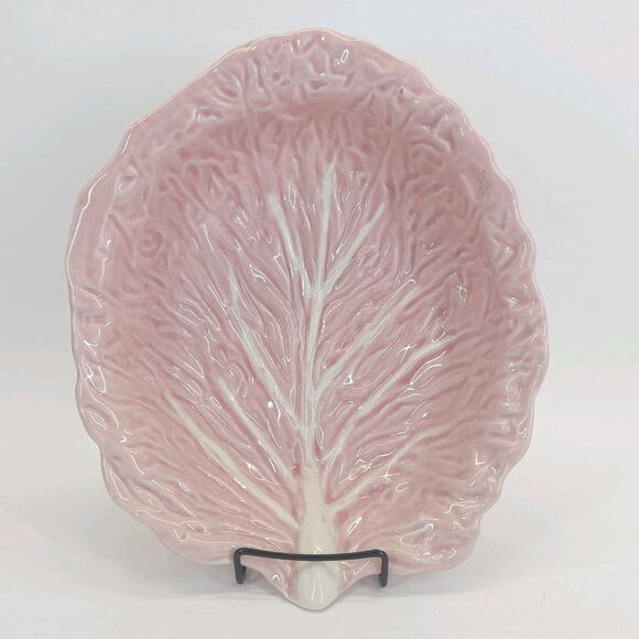 Majolica Pink Cabbage Leaf Serving Bowl Dish Ceramic Replacement Valentine 12" - Picture 3 of 9